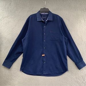Tommy Bahama Men's Regular Fit Silk Blend Navy Blue Button Down Shirt Size M